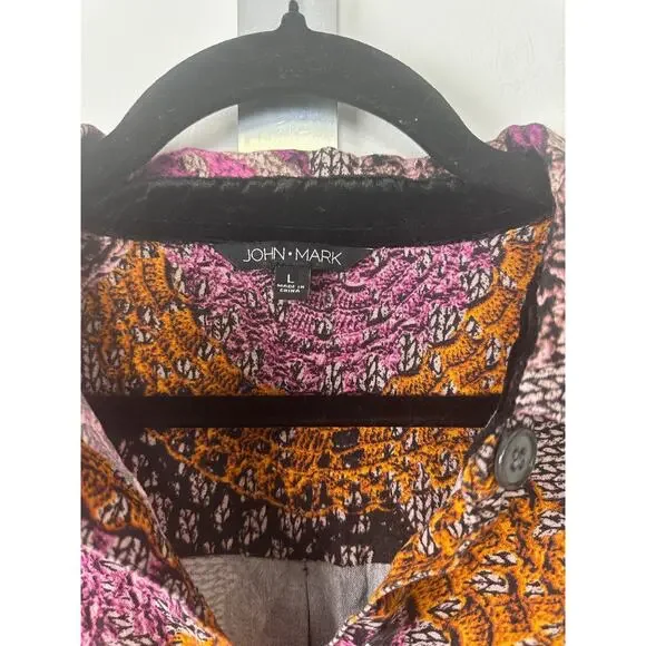 John Mark Artsy Tunic Top Shirt L Floral Boho Button Art to Wear Flowy Relax D22 - Picture 2 of 8